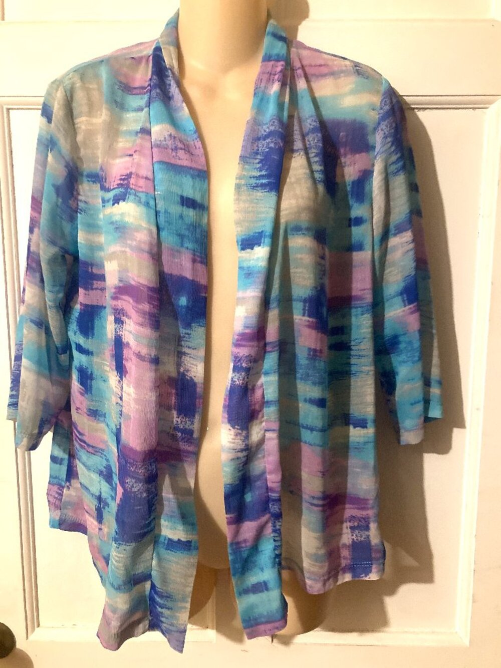 SOUTHERN LADY Vintage 80s Women's 3/4 Sl Semi Sheer Lightweight Coverup ~ Sz PS